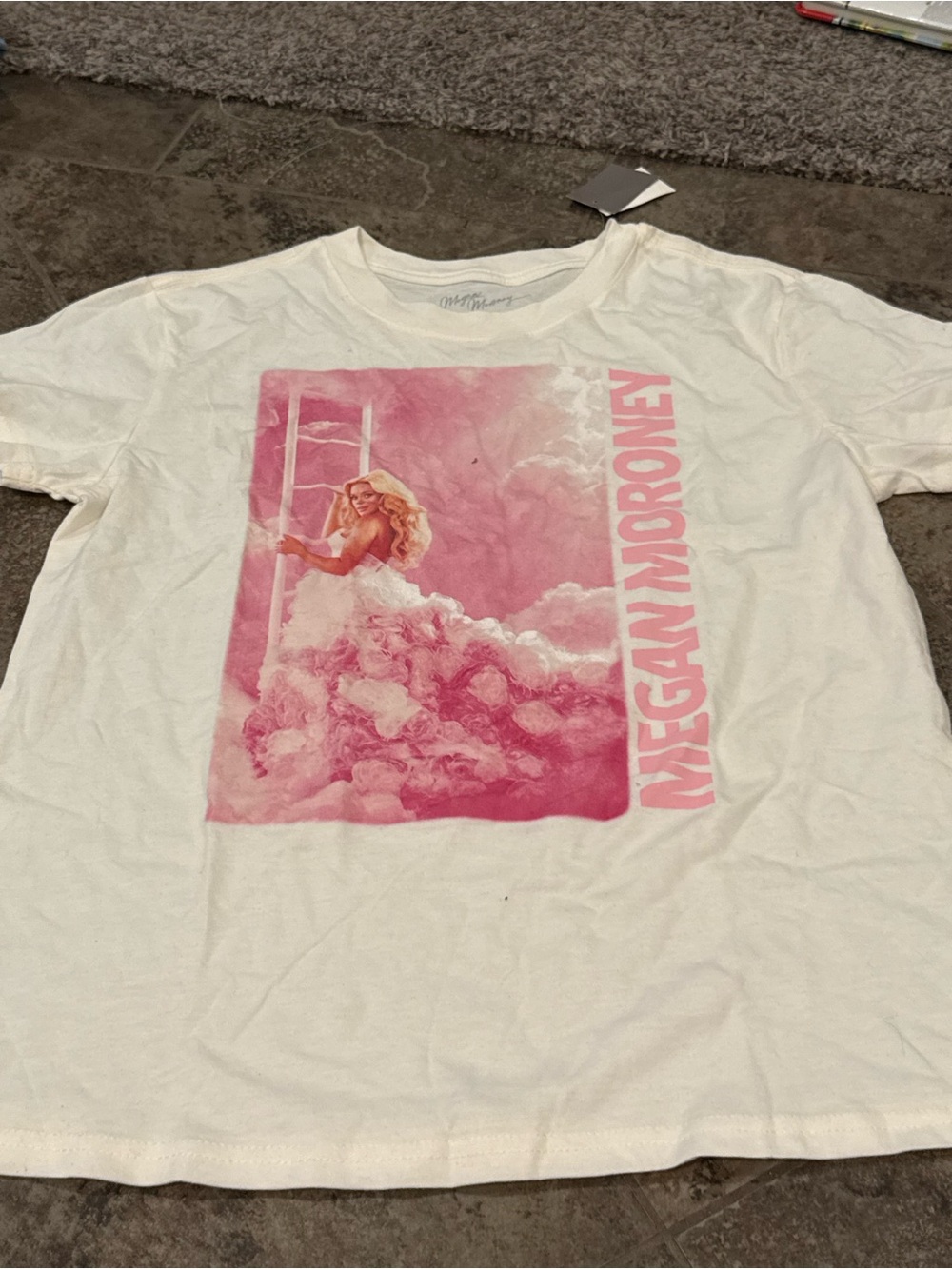 🤍White Graphic Megan Moroney Tee with Pink Cloud Print